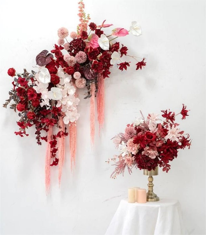 Red Rose Palm Pampas Artificial Flower Wedding Party Birthday Backdrop Decor CH4092