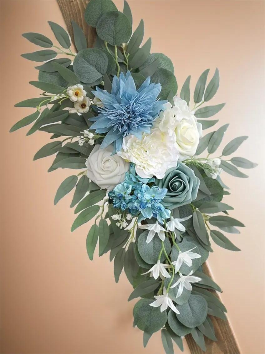 Blue Ivory Entryway Decor Wedding Artificial Arch Flowers Swag Kit XG2003