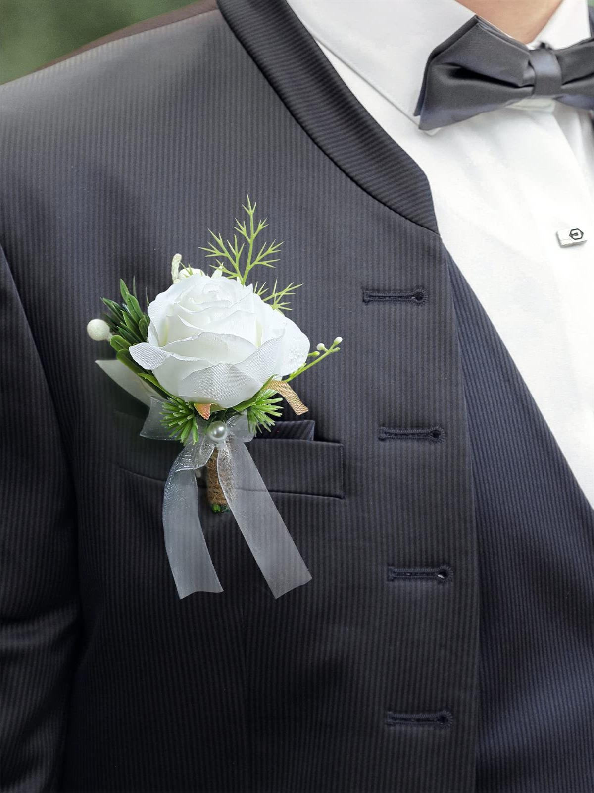 White Artificial Flower Wedding Boutonnieres LH2033