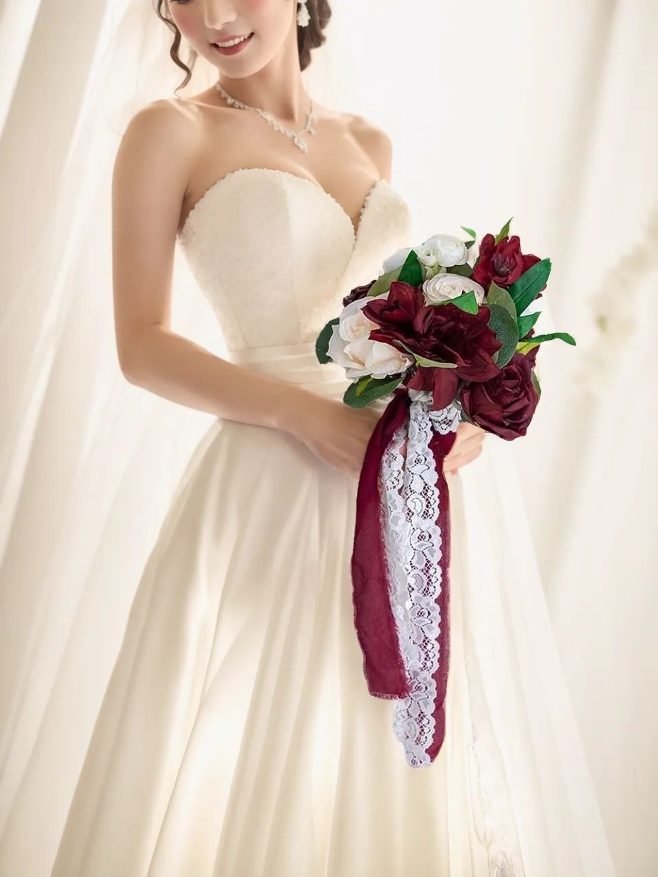 Burgundy 7“ Artificial Flower Wedding Bridesmaid Bouquets BN2101
