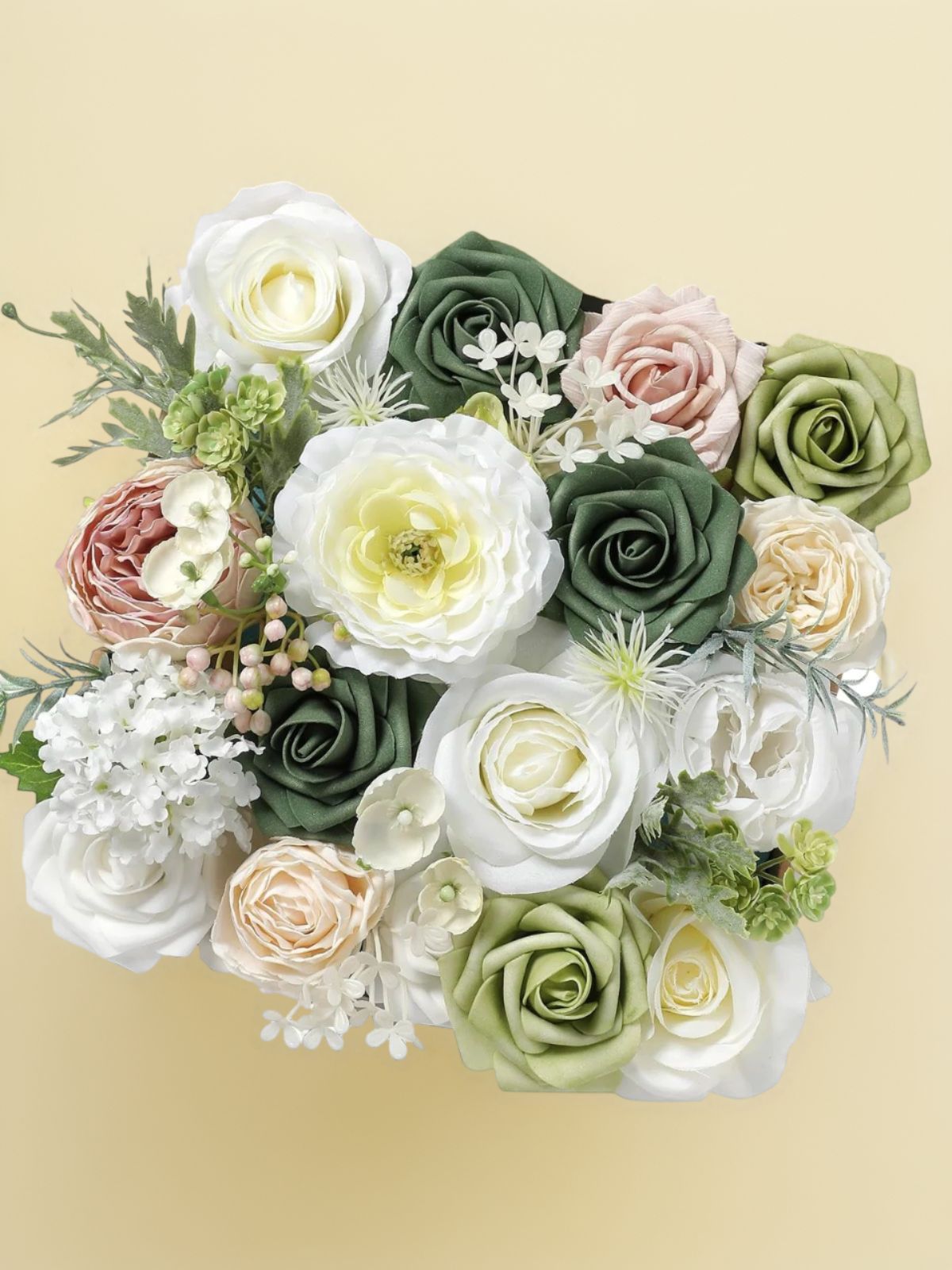 Green White Fake Floral Artificial Flowers DIY Wedding Bouquet Box Set HH1606