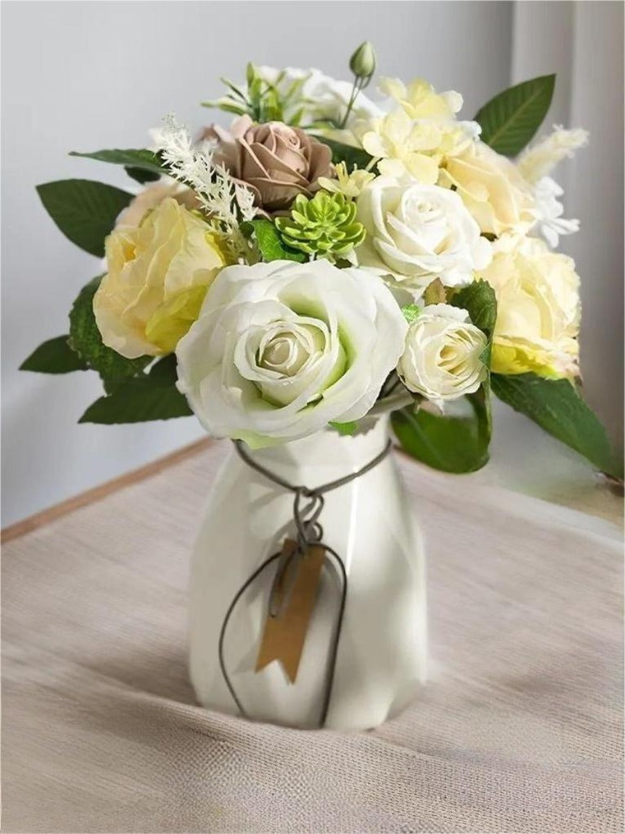 White Fake Floral Artificial Flowers DIY Wedding Bouquet Box Set HH1089