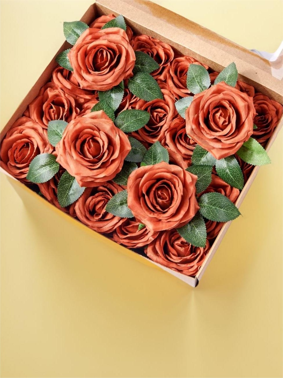 Burnt Orange Fake Floral Artificial Flowers DIY Wedding Bouquet Box Set HH1942