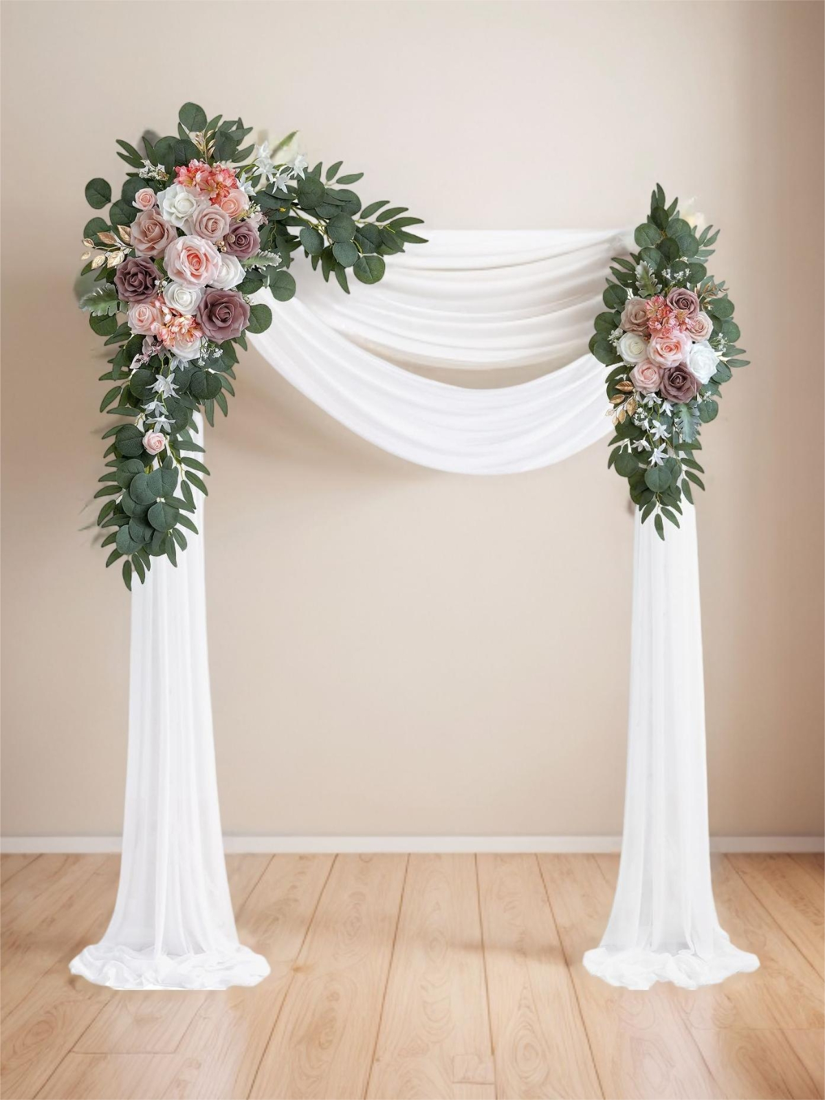 Dusty Rose Blush Wedding Artificial Arch Flowers Kit With Draping Fabric GM2010