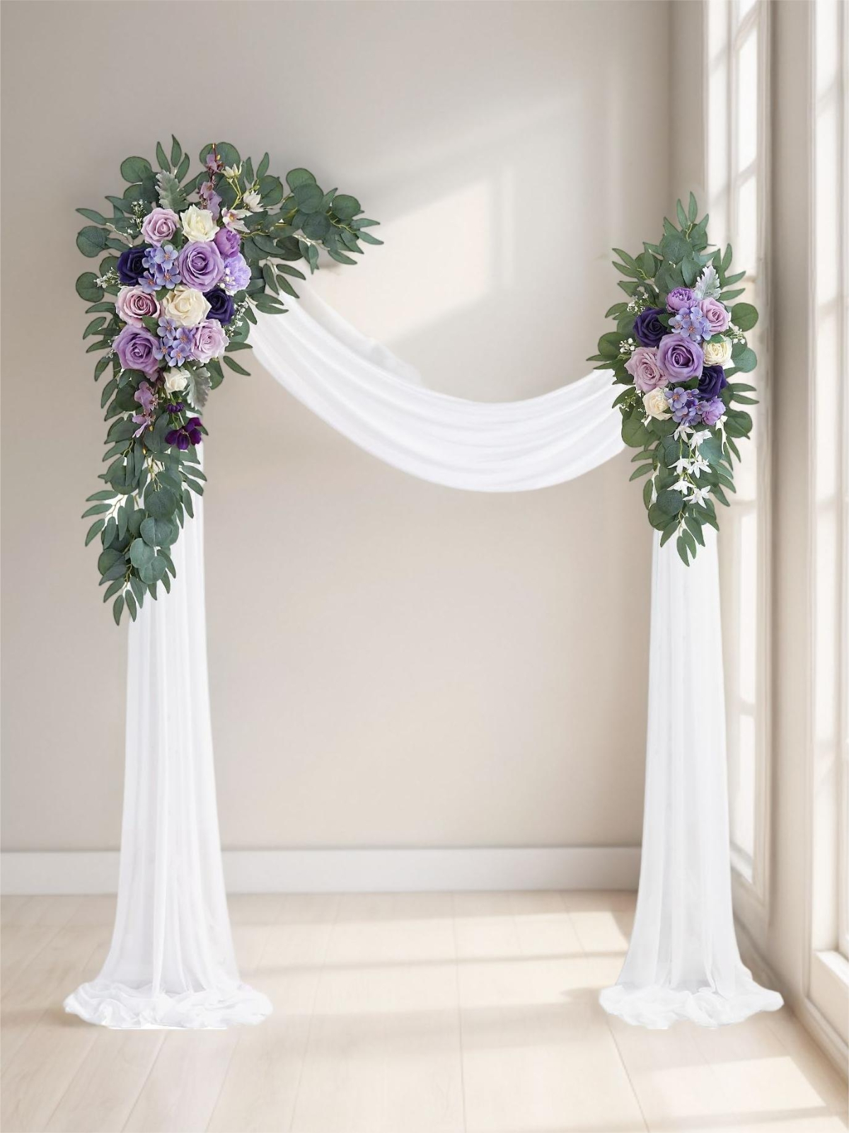 Purple Lilac Wedding Artificial Arch Flowers Kit With Draping Fabric GM2011