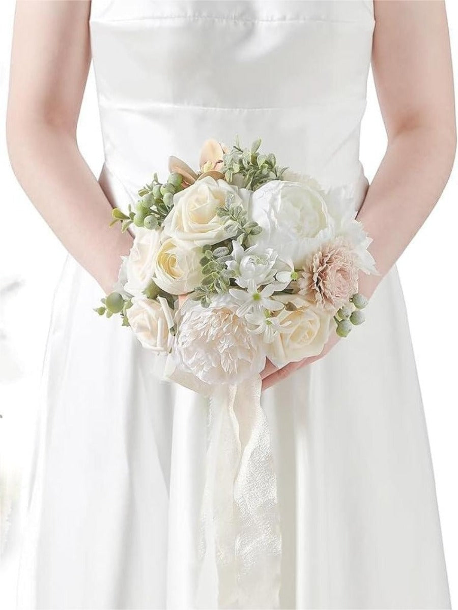 White 7" Artificial Flower Wedding Bridesmaid Bouquets BN9001