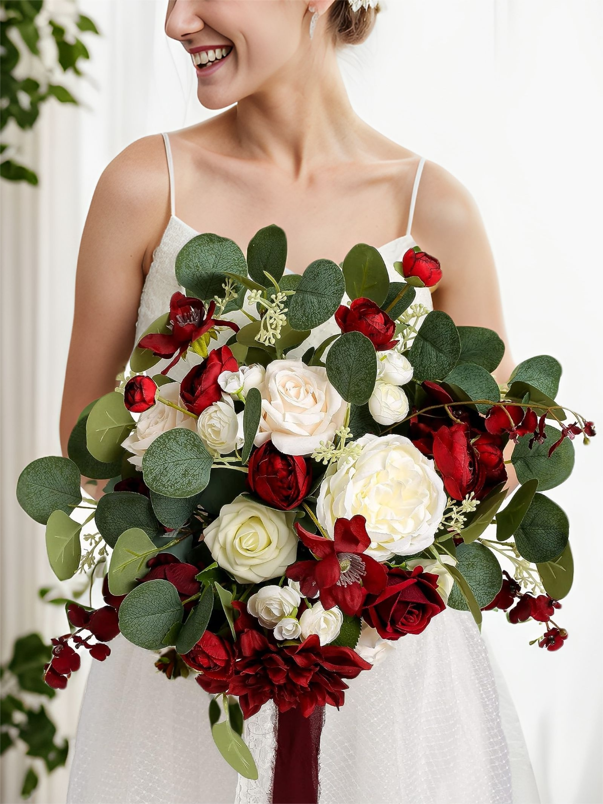 Burgundy 14“ Artificial Flower Wedding Bridal Bouquets SP2112