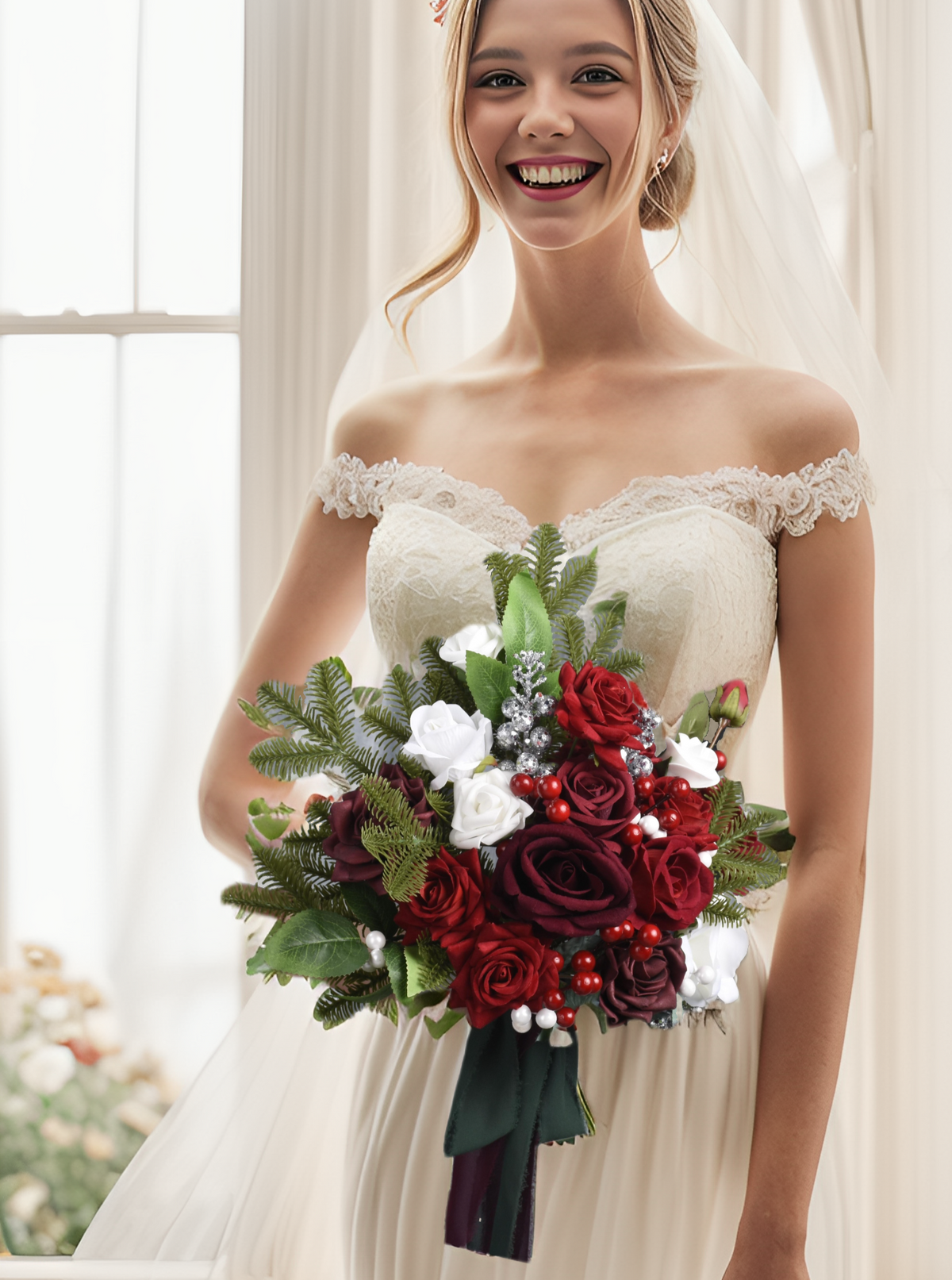 Marsala Red Artificial Flower Wedding Bridal Bouquets SP9029