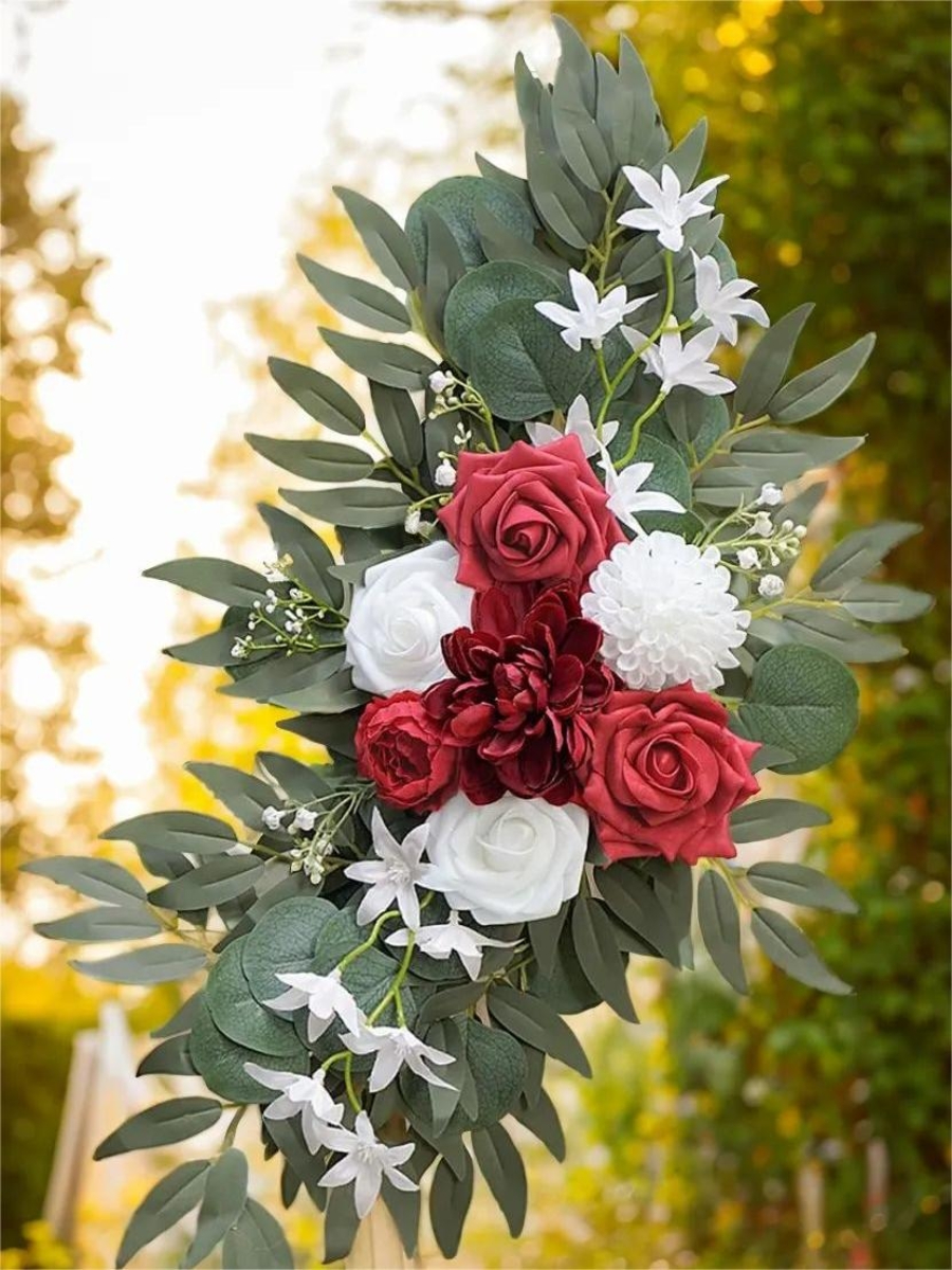 Red White Entryway Decor Wedding Artificial Arch Flowers Swag Kit XG2011