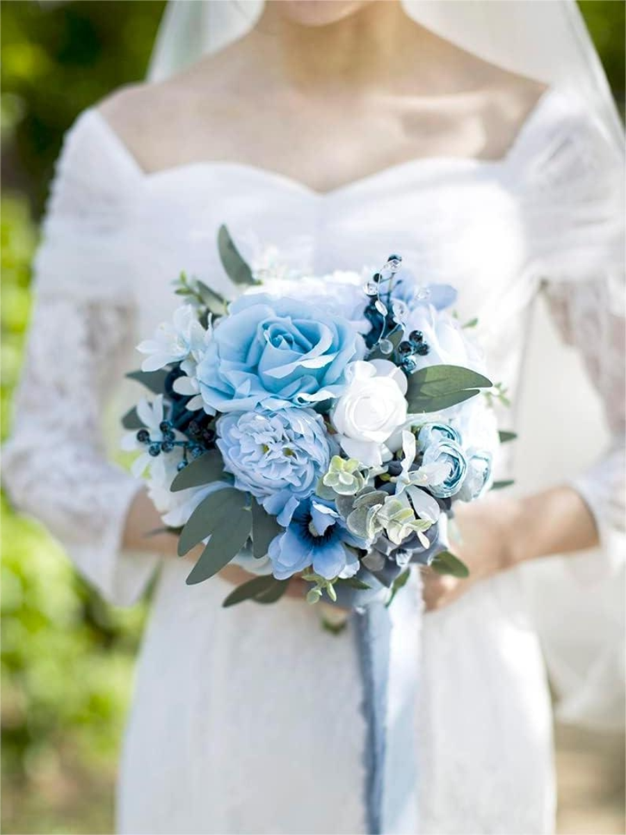 Dusty Blue 9“ Artificial Flower Wedding Bridesmaid Bouquets SP2026