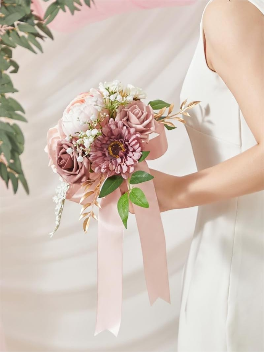 Dusty Pink 7“ Artificial Flower Wedding Bridal Bouquets Bridesmaid Bouquets BN2103