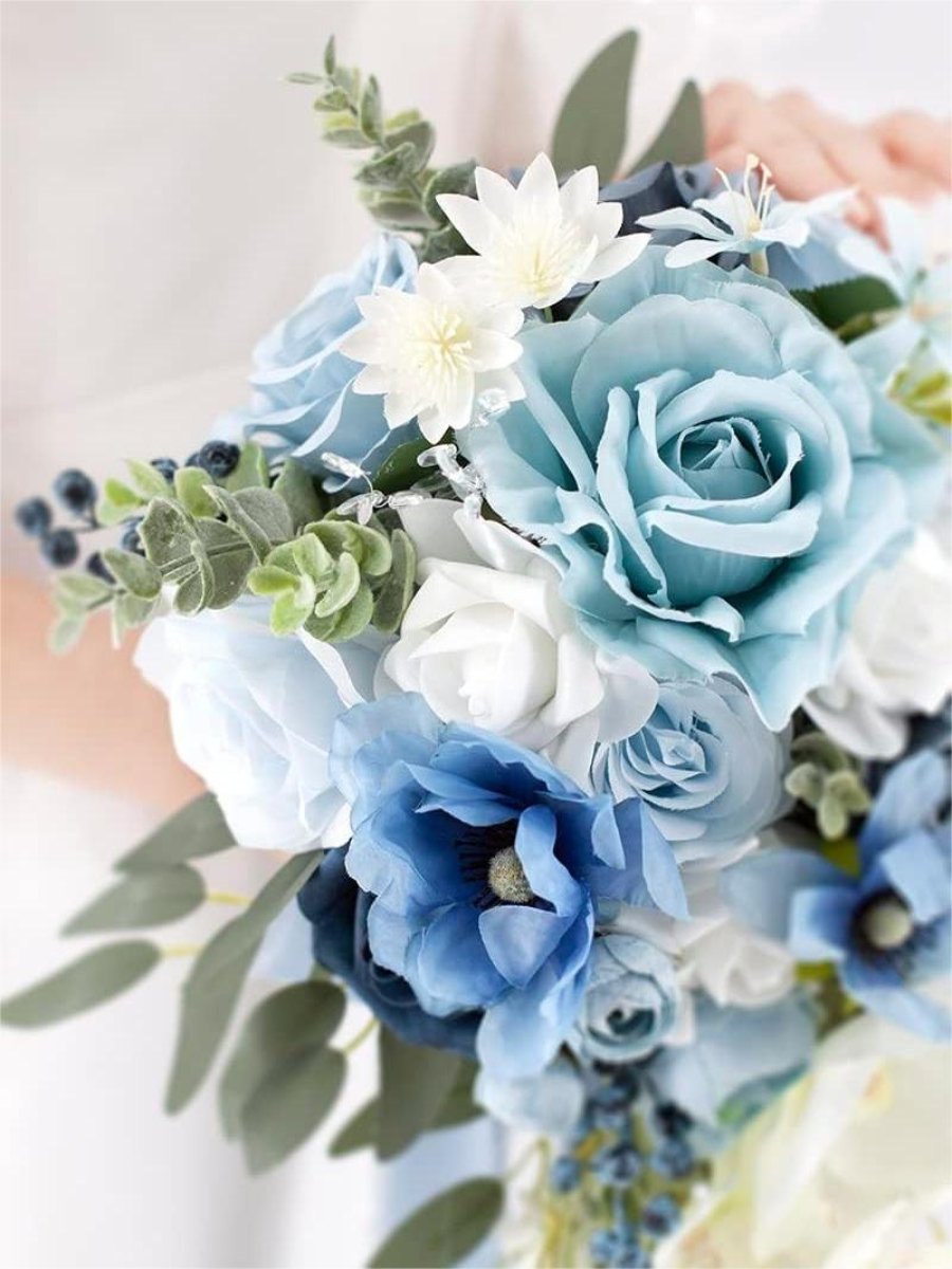 Dusty Blue 11“ Artificial Flower Wedding Bridal Bouquets SP2025