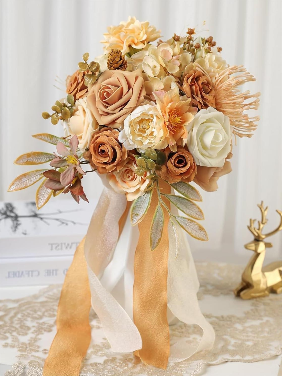 Gold Yellow 7" Artificial Flower Wedding Bridesmaid Bouquets SP2012