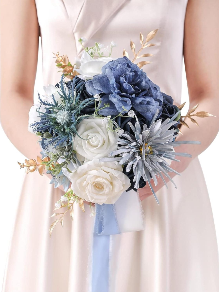 Dusty Blue 7" Artificial Flower Wedding Bridesmaid Bouquets SP2011