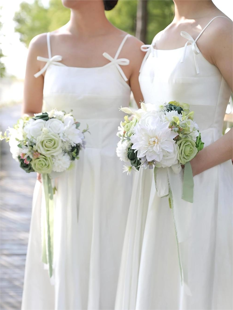 White Green 7" Artificial Flower Wedding Bridesmaid Bouquets SP2013