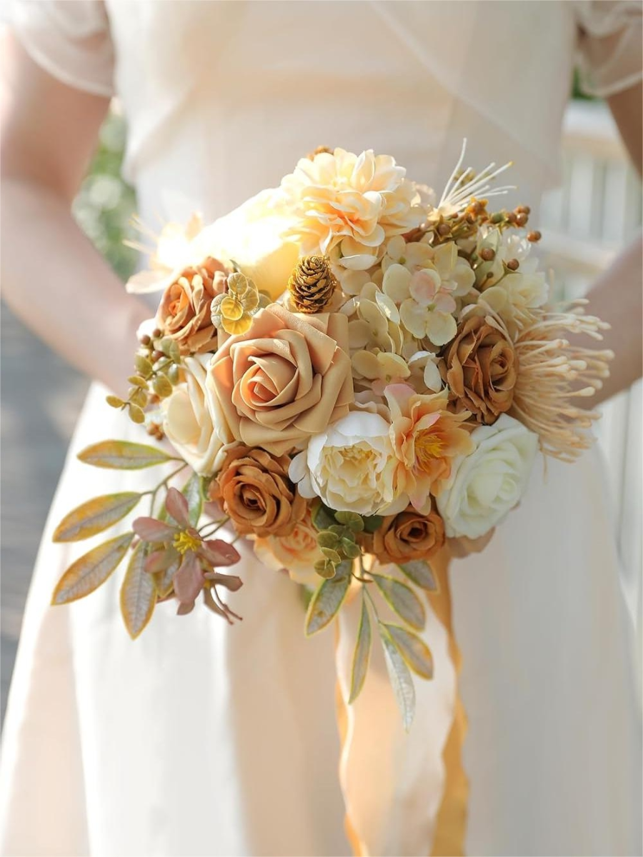 Gold Yellow 7" Artificial Flower Wedding Bridesmaid Bouquets SP2012
