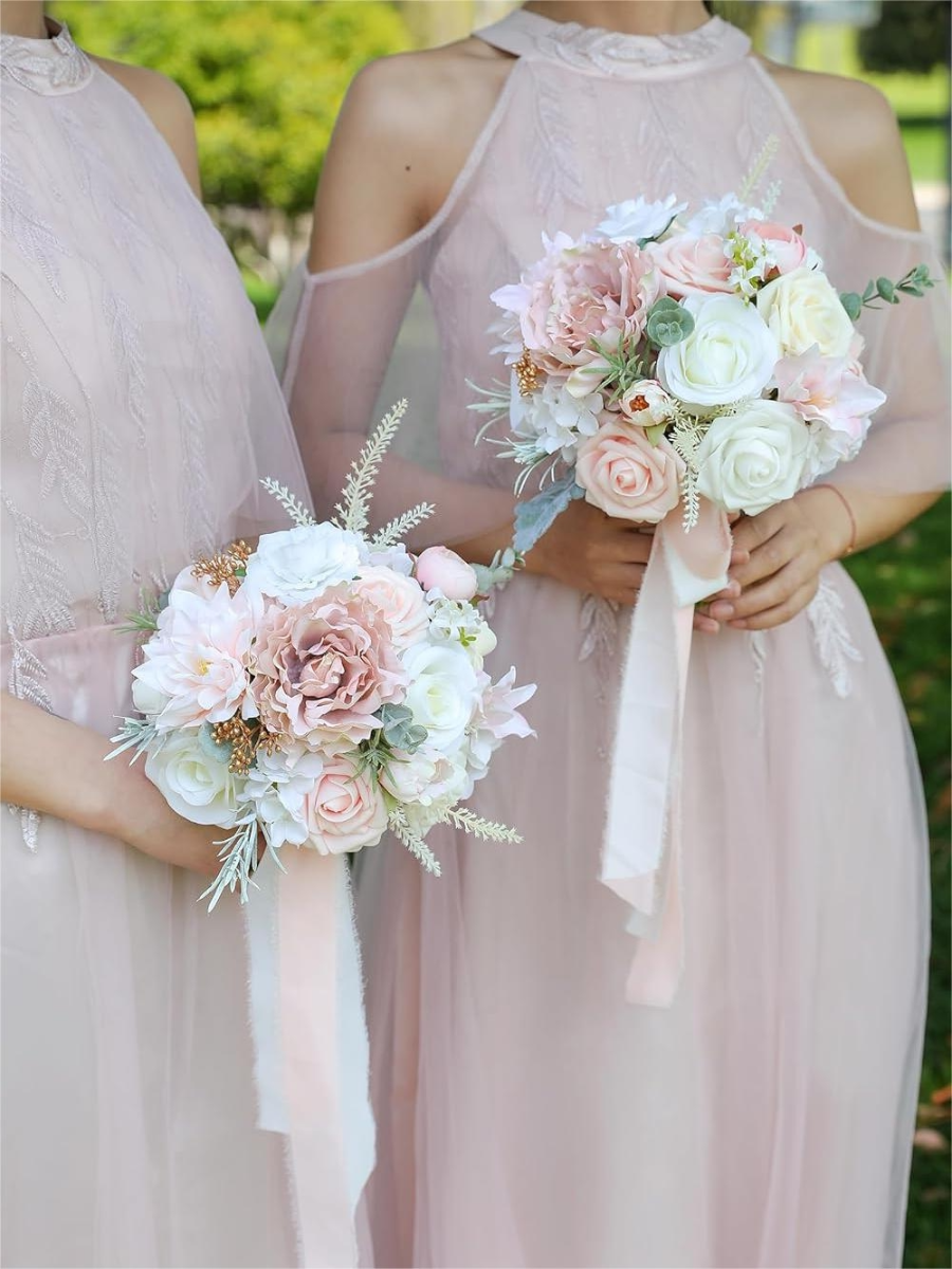 Light Pink 7" Artificial Flower Wedding  Bridesmaid Bouquets SP2014