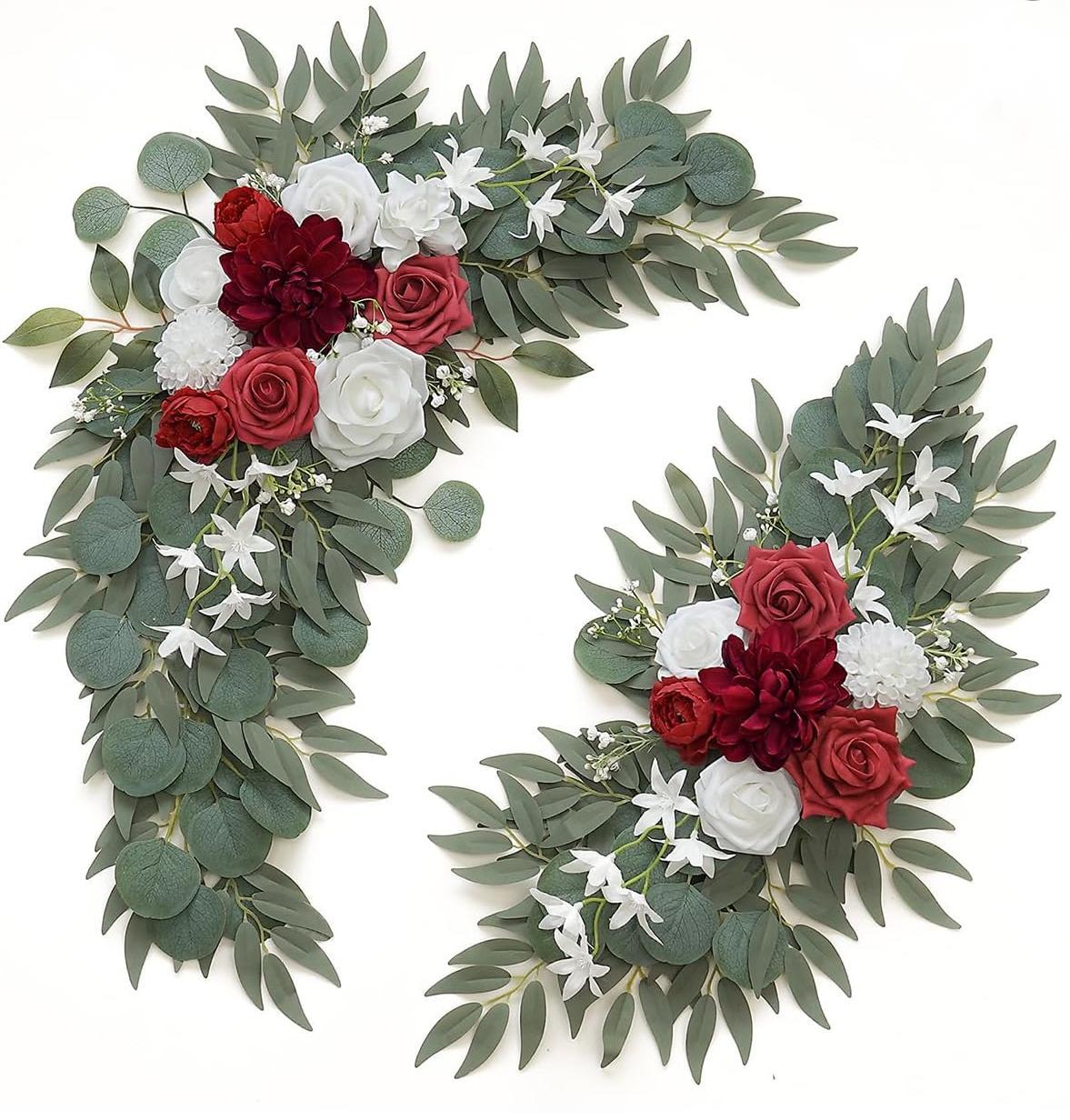 Red White Entryway Decor Wedding Artificial Arch Flowers Swag Kit XG2011
