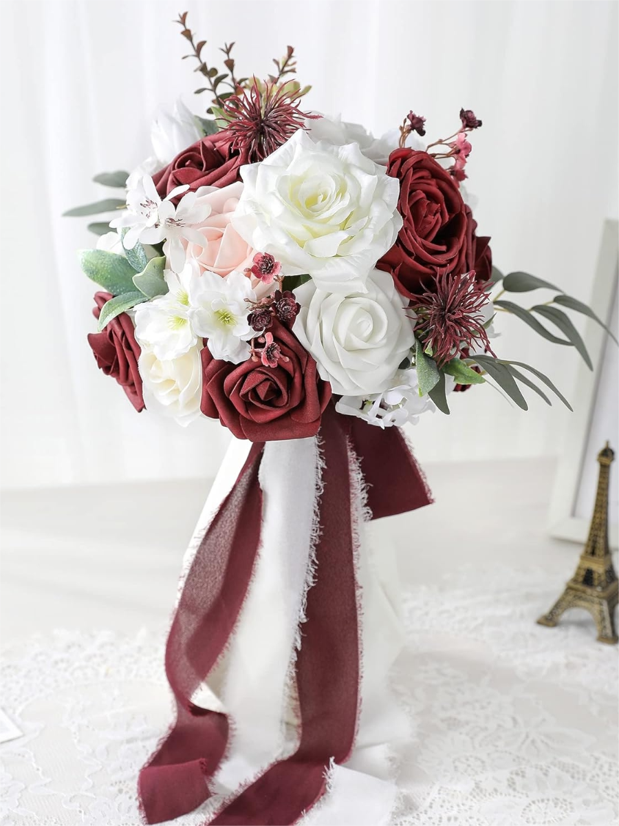 Red 7" Artificial Flower Wedding Bridesmaid Bouquets SP2018