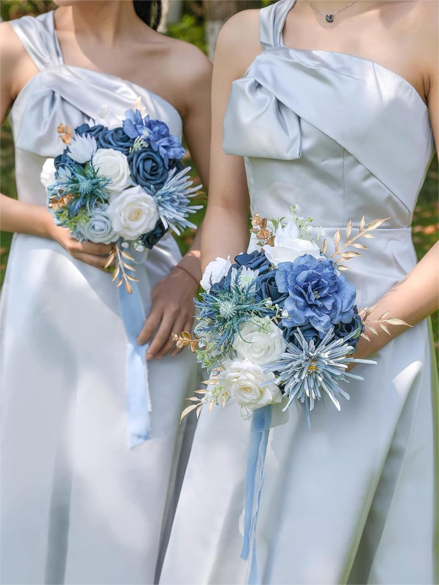 Dusty Blue 7" Artificial Flower Wedding Bridesmaid Bouquets SP2011