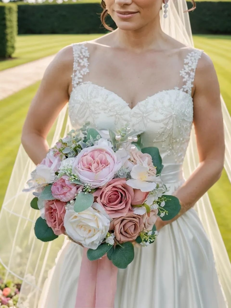 Dusty Rose 10“ Artificial Flower Wedding Bridal Bouquets Bridesmaid Bouquets SP2117