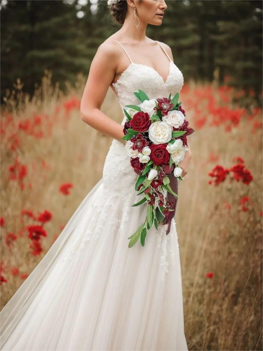 Burgundy 12“ Artificial Flower Wedding Bridal Bouquets SP2101