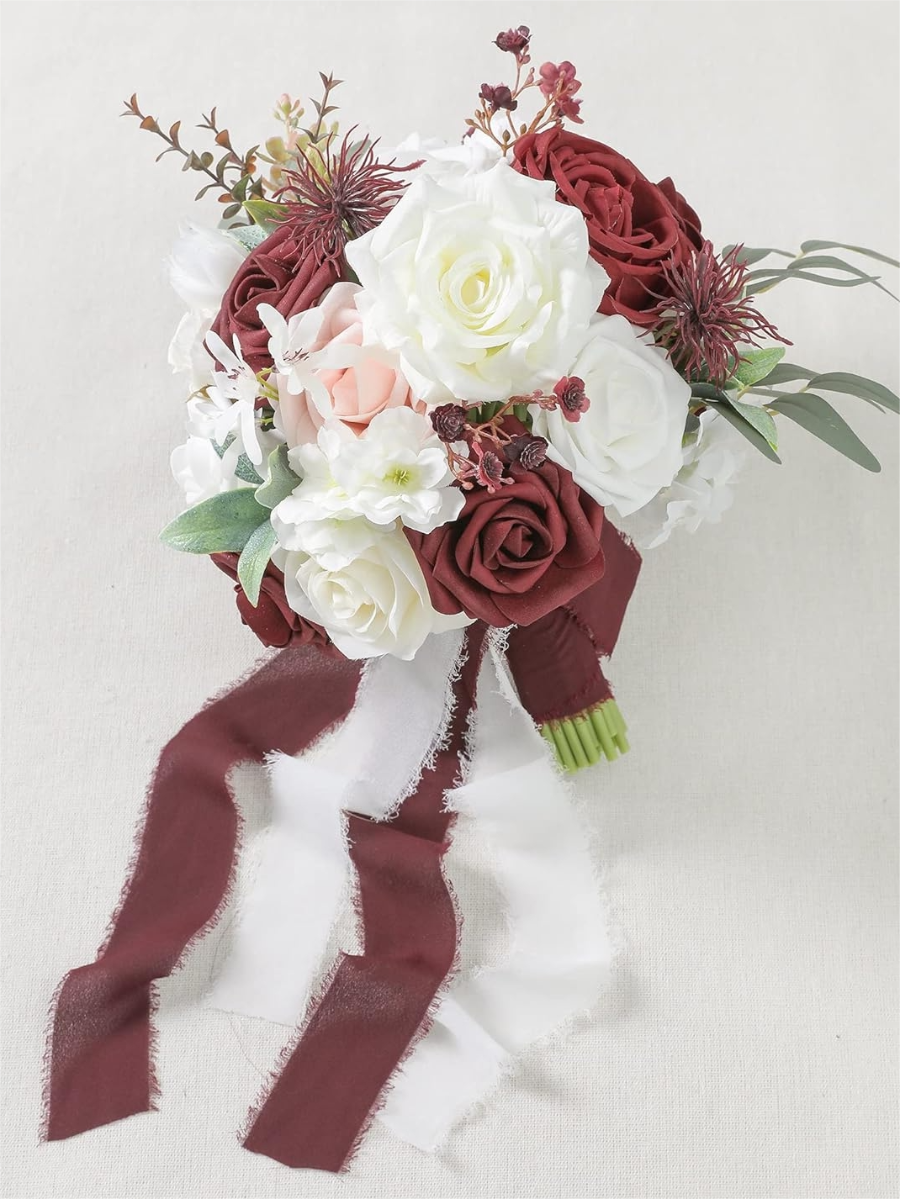 Red 7" Artificial Flower Wedding Bridesmaid Bouquets SP2018