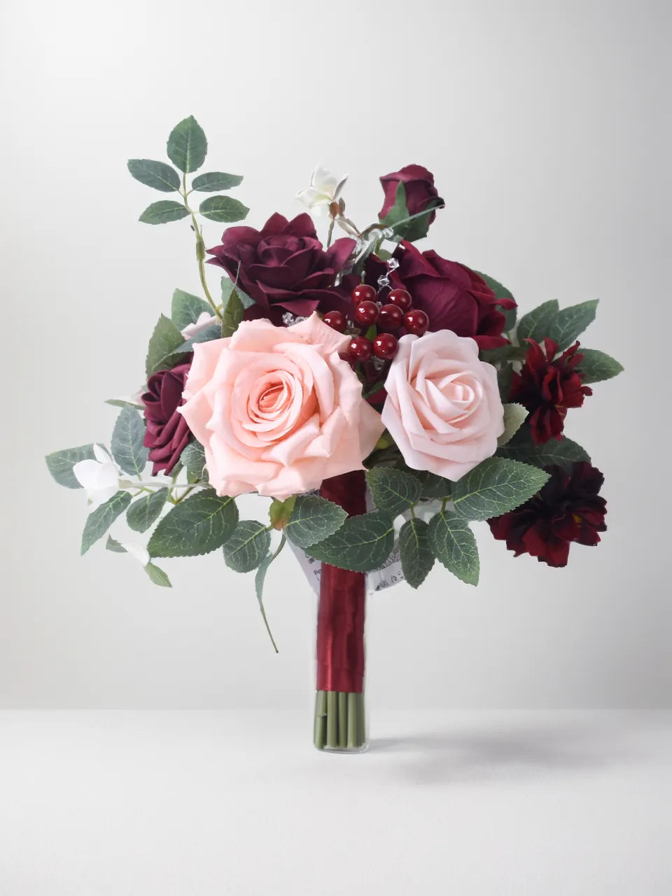 Burgundy & Pink Artificial Flower Wedding Bridesmaid Bouquets SP8041