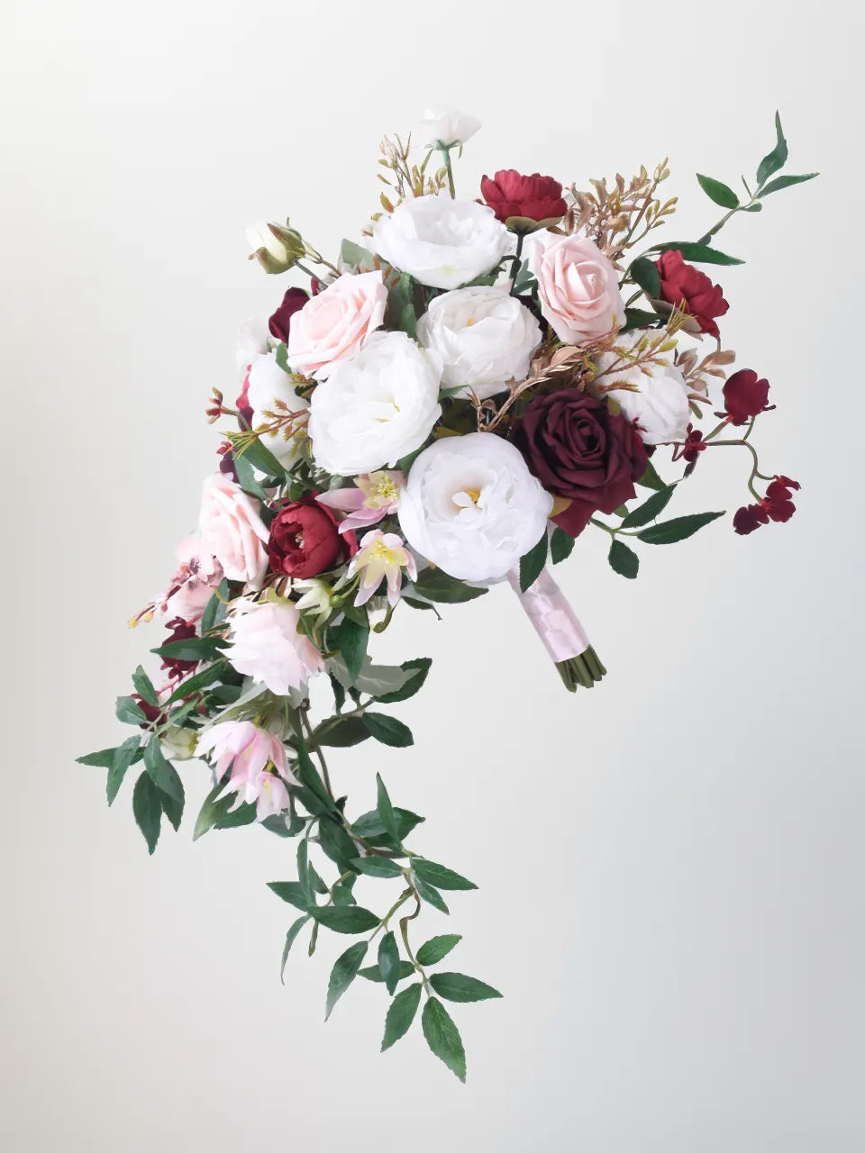Burgundy & White Artificial Flower Wedding Bridal Bouquets SP9003