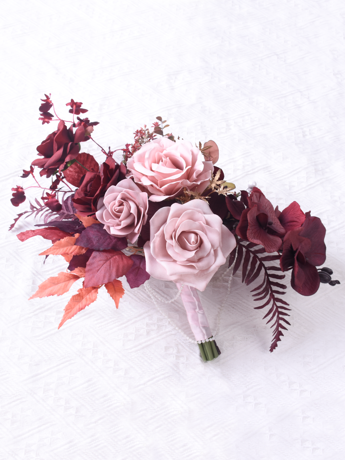 Burgundy & Pink Artificial Flower Wedding Bridal Bouquets SP9028