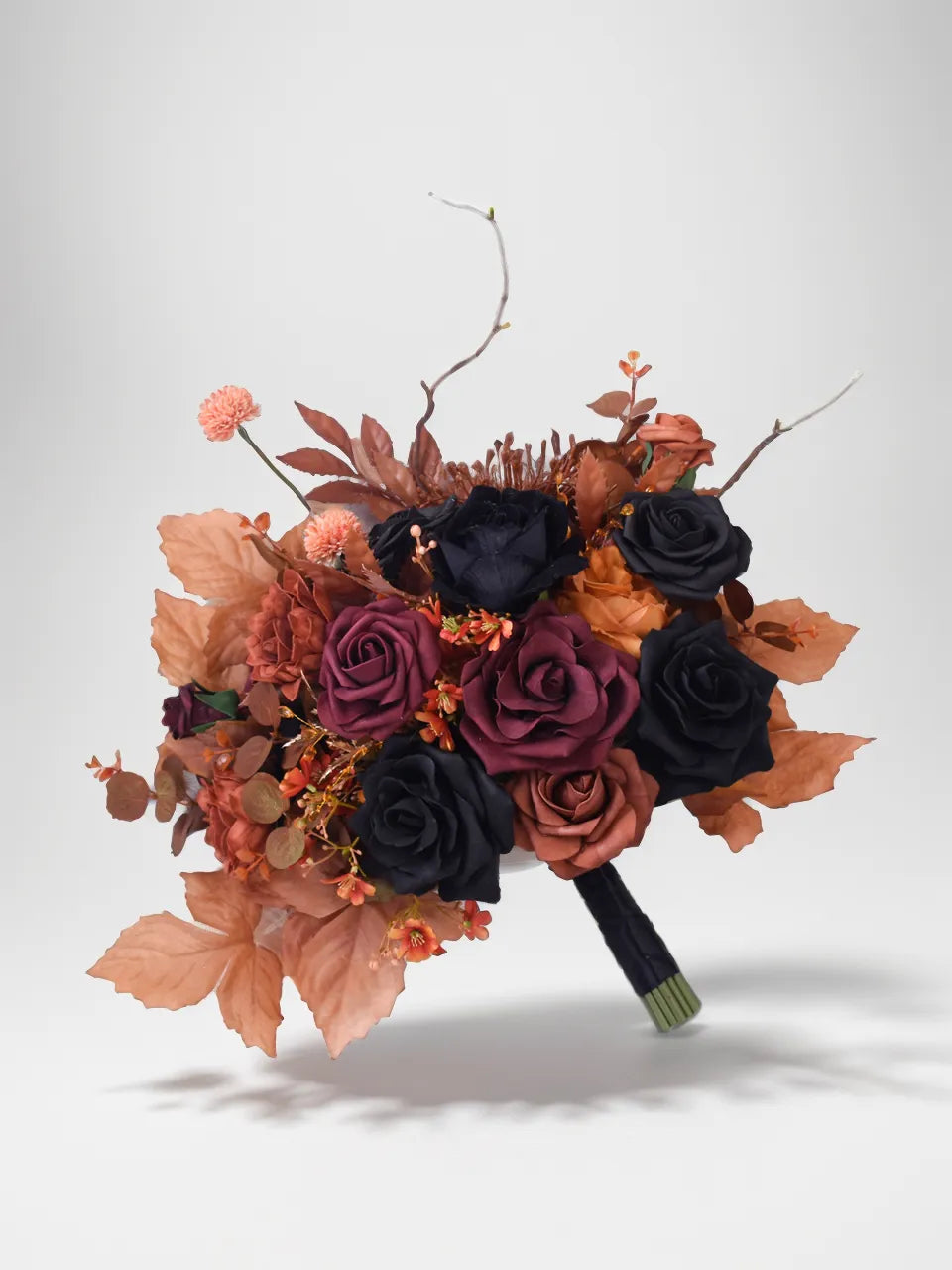 Burnt Orange Black Artificial Flower Wedding Bridesmaid Bouquets SP9040