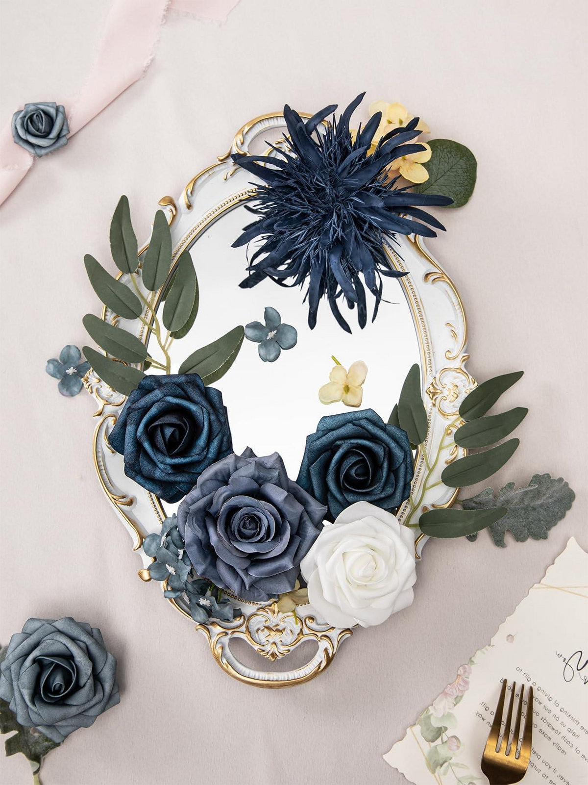 Dusty Blue Fake Floral Artificial Flowers DIY Wedding Bouquet Box Set HH1604