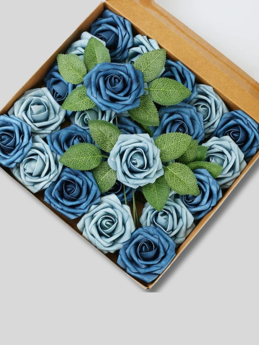 Dusty Blue Fake Floral Artificial Flowers DIY Wedding Bouquet Box Set HH1148