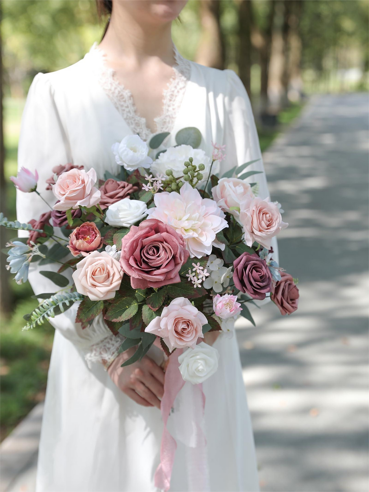 Dusty Rose Fake Floral Artificial Flowers DIY Wedding Bouquet Box Set HH1605