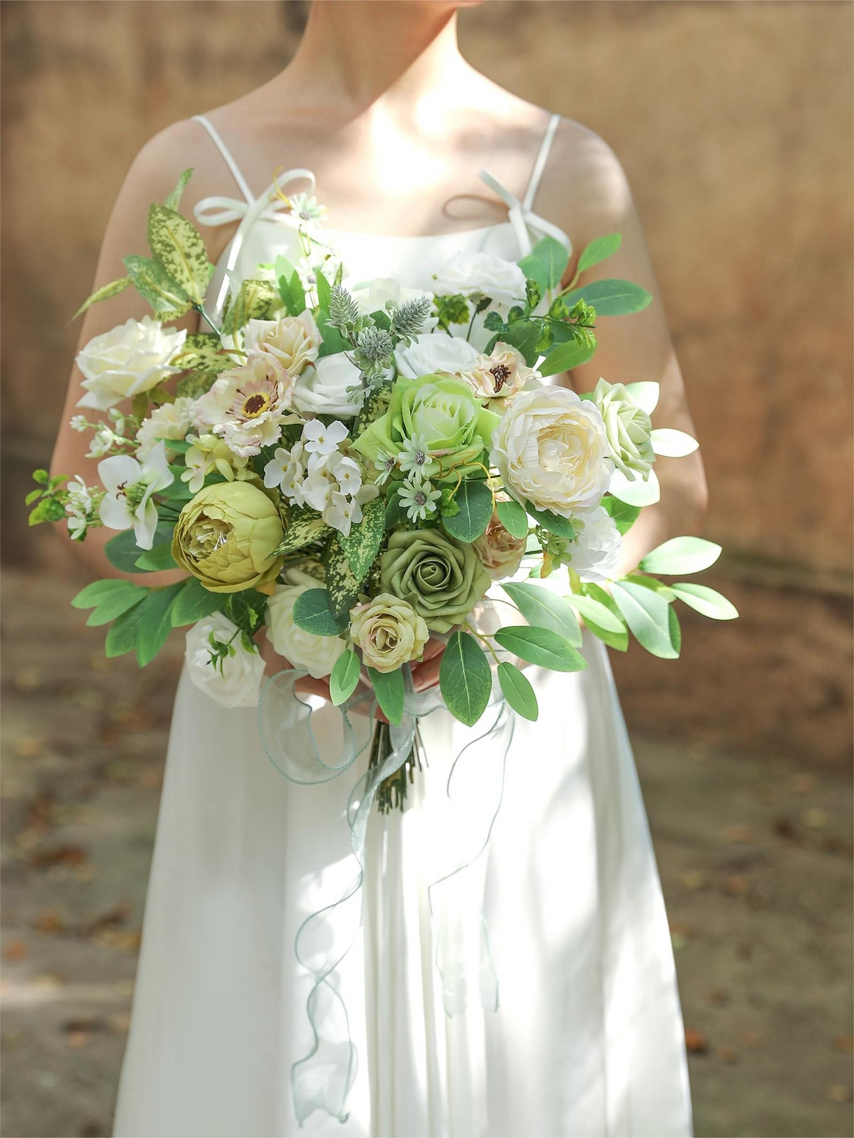 Green Fake Floral Artificial Flowers DIY Wedding Bouquet Box Set HH1223