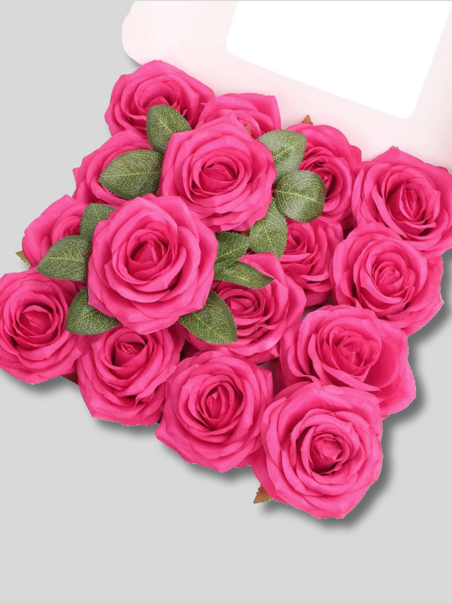 Hot Pink Fake Floral Artificial Flowers DIY Wedding Bouquet Box Set HH1310