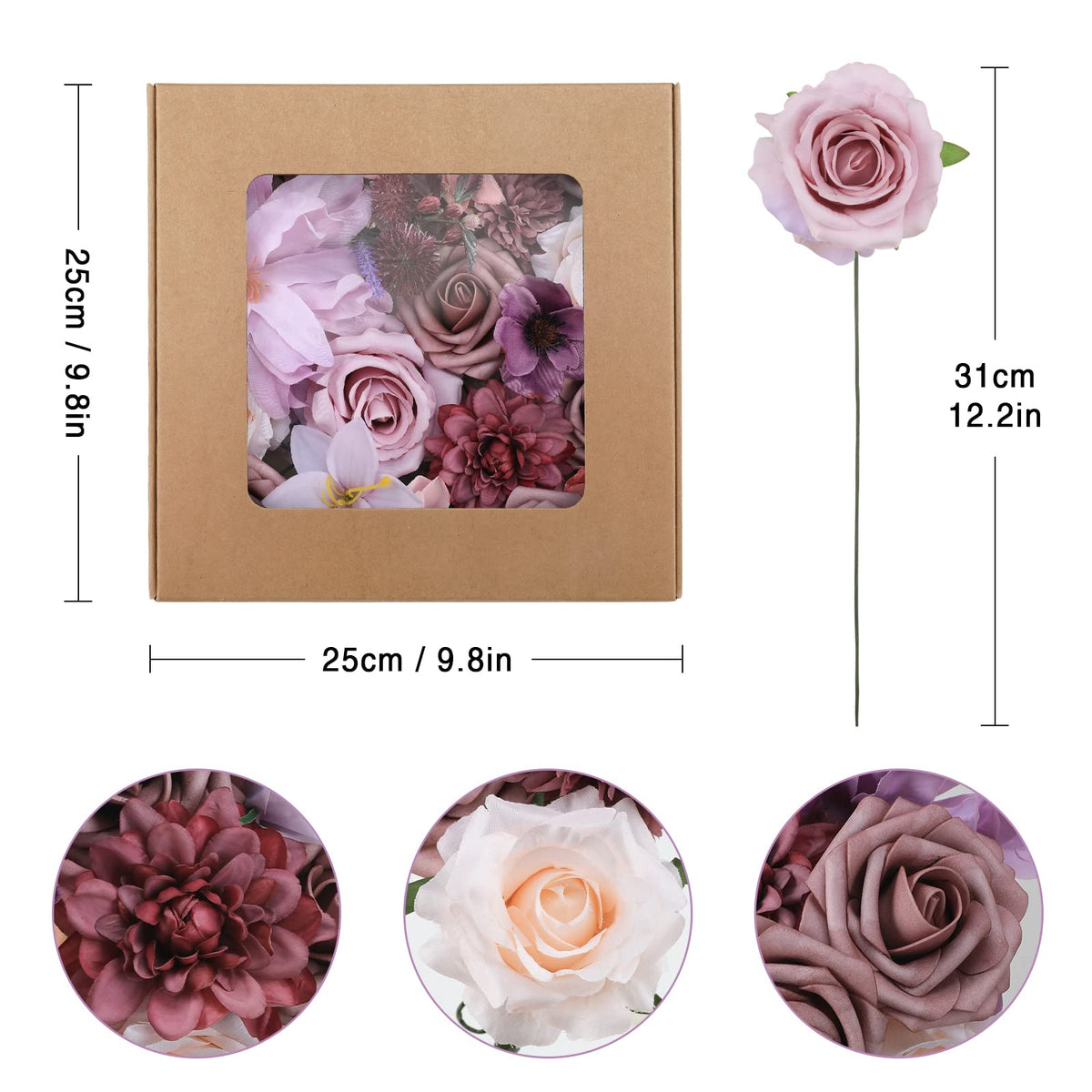 Purple Fake Floral Artificial Flowers DIY Wedding Bouquet Box Set HH1083