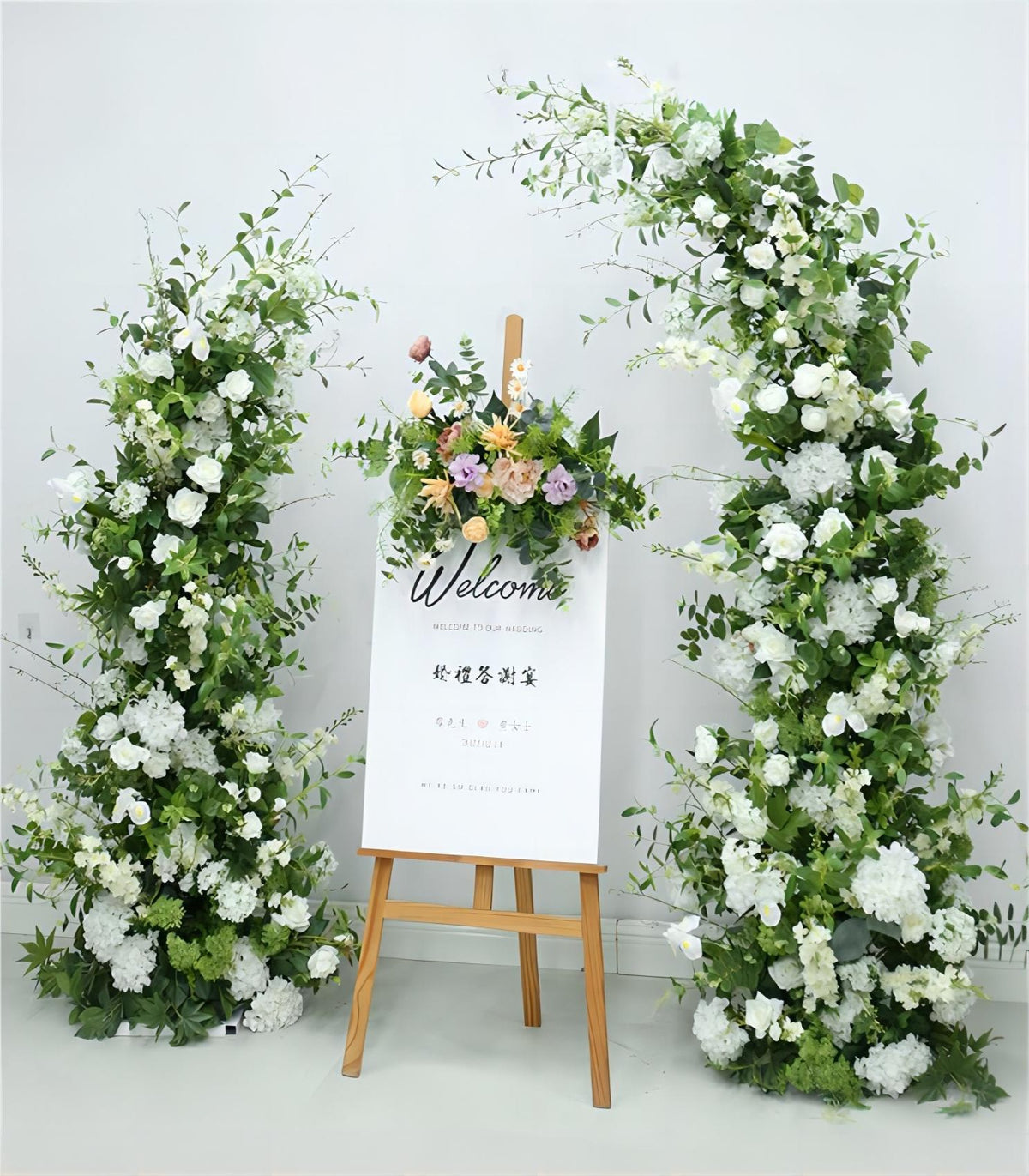 White Sage Artificial Flower Rose & High Low Arch Wedding Party Birthday Backdrop Decor CH9698-32