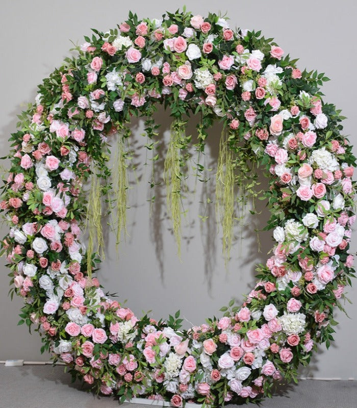 White Pink Artificial Flower Rose Peony & Round Arch Wedding Party Birthday Backdrop Decor CH9729