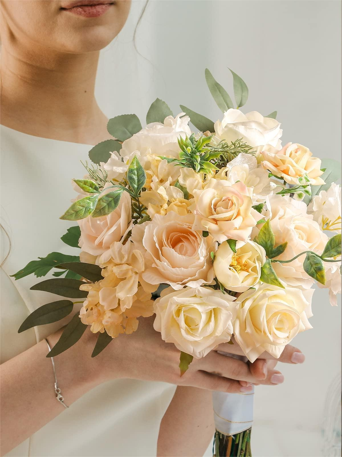 Ivory Fake Floral Artificial Flowers DIY Wedding Bouquet Box Set HH1088