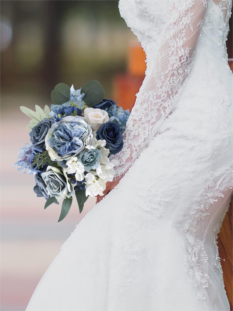 Blue Fake Floral Artificial Flowers DIY Wedding Bouquet Box Set HH1090
