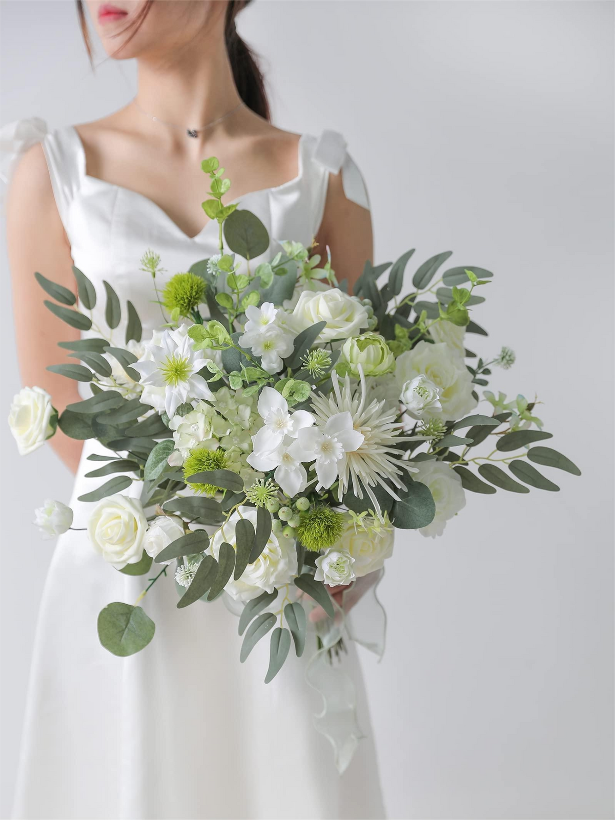 White Green Fake Floral Artificial Flowers DIY Wedding Bouquet Box Set HH1613