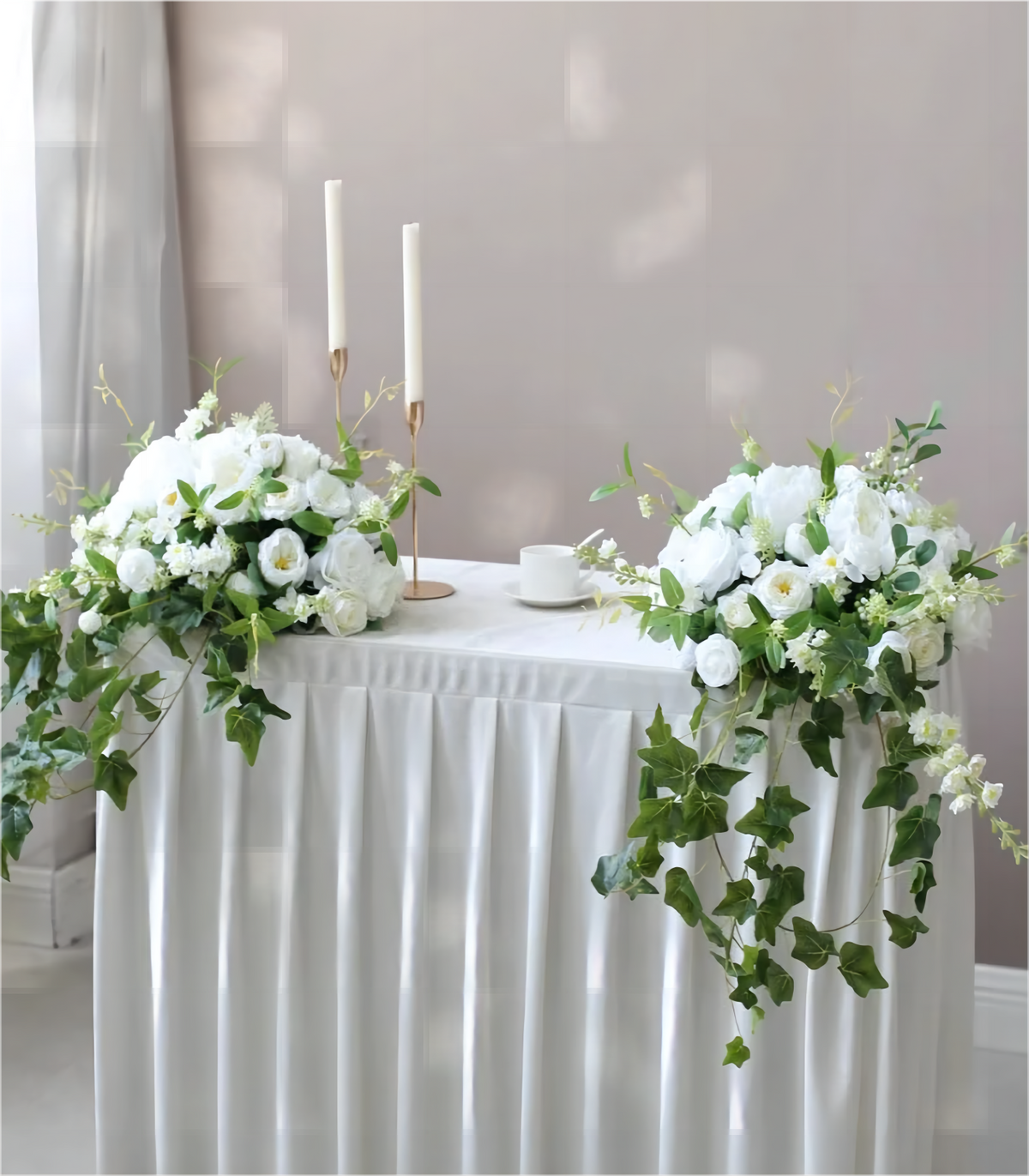 White Green Artificial Flower Arrangement Row Wedding Party Birthday Backdrop Decor CH5014