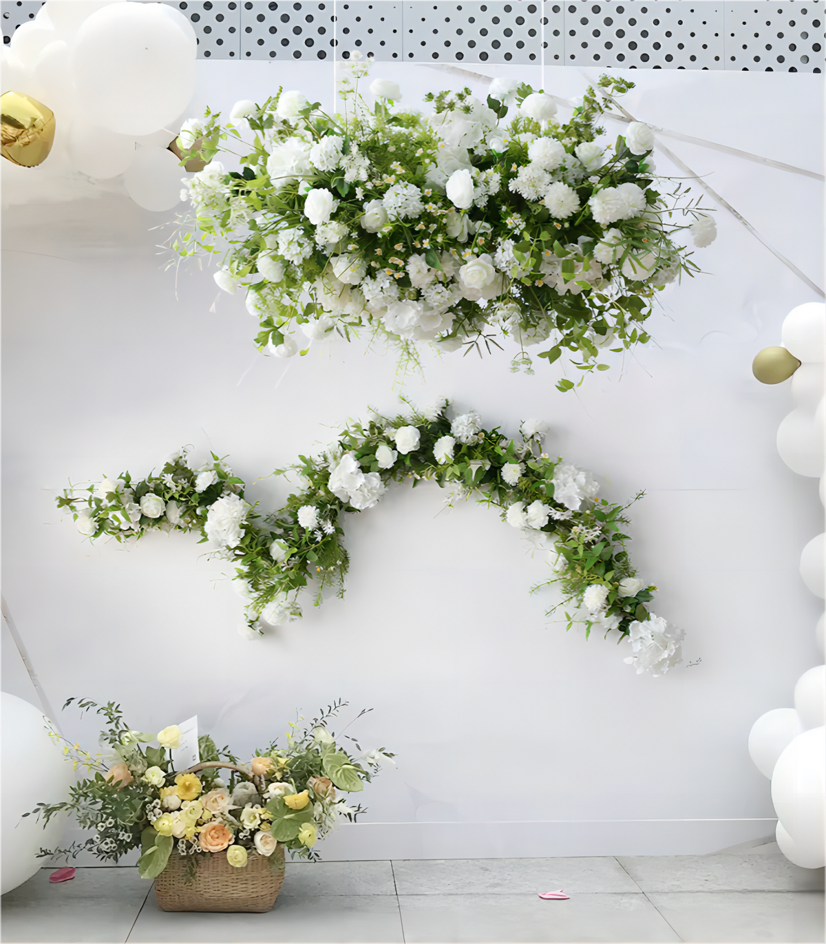 White Green Artificial Flower Arrangement Row Wedding Party Birthday Backdrop Decor CH5015