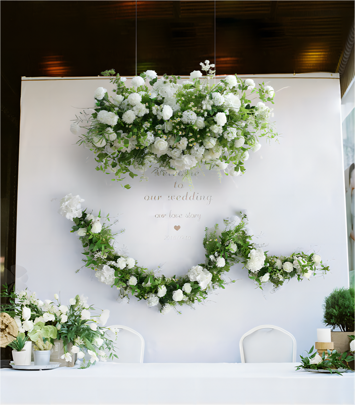 White Green Artificial Flower Arrangement Row Wedding Party Birthday Backdrop Decor CH5015