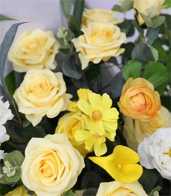 Yellow Champagne Rose Artificial Flower Arrangement Row Wedding Party Birthday Backdrop Decor CH5030