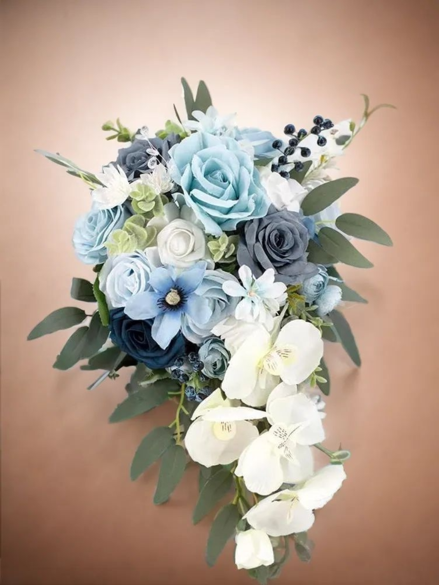 Dusty Blue 11“ Artificial Flower Wedding Bridal Bouquets SP2025