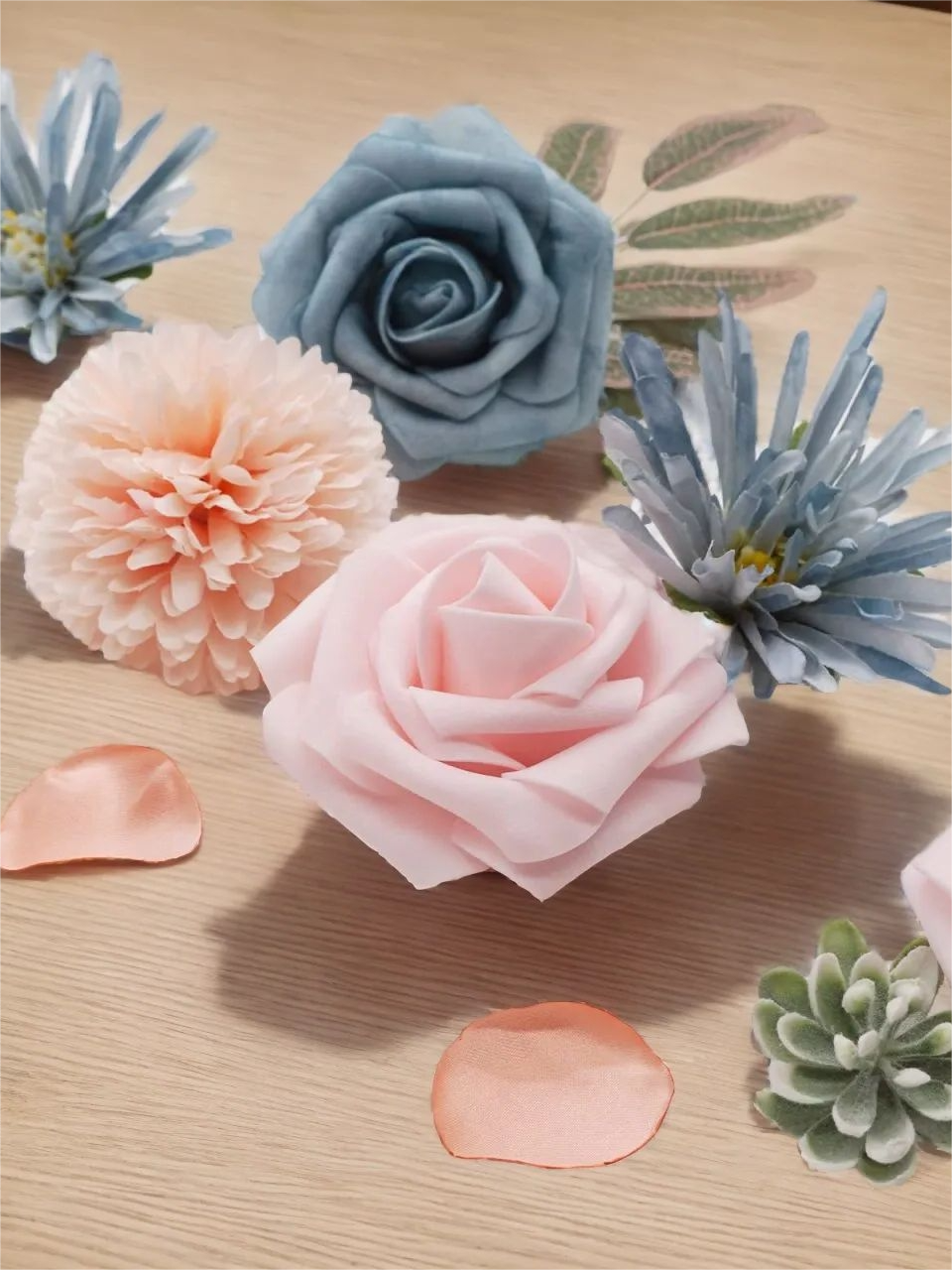 Blue Pink Fake Floral Artificial Flowers DIY Wedding Bouquet Box Set HH1352