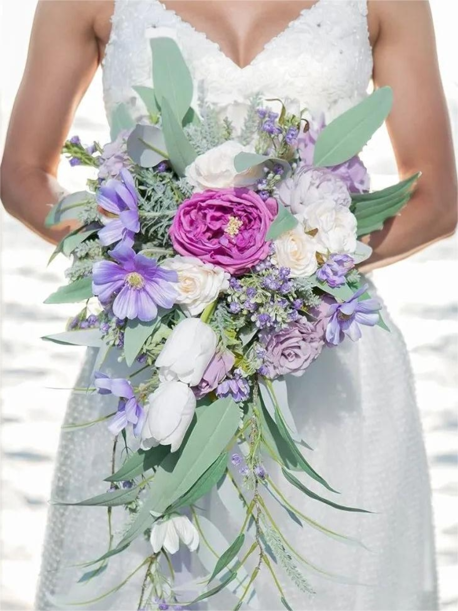 Purple 12“ Artificial Flower Wedding Bridal Bouquets SP2105