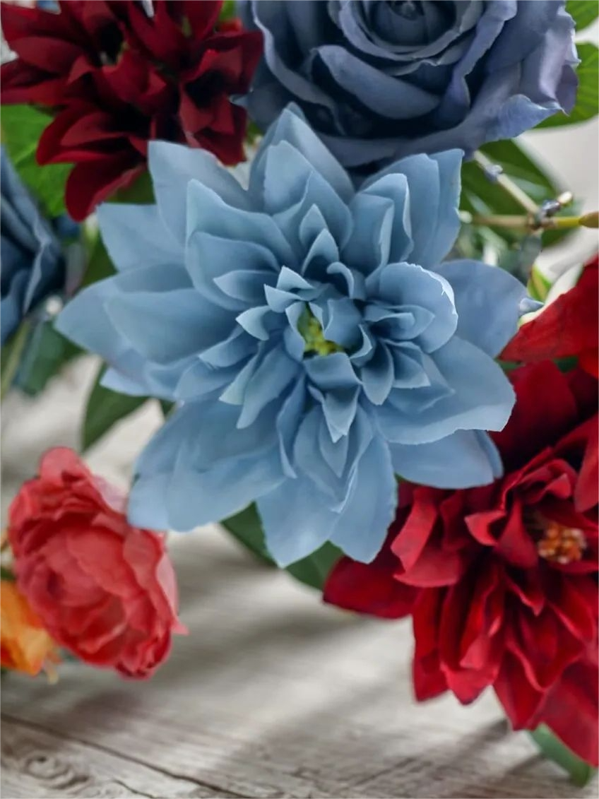Navy Burgundy Fake Floral Artificial Flowers DIY Wedding Bouquet Box Set HH1925